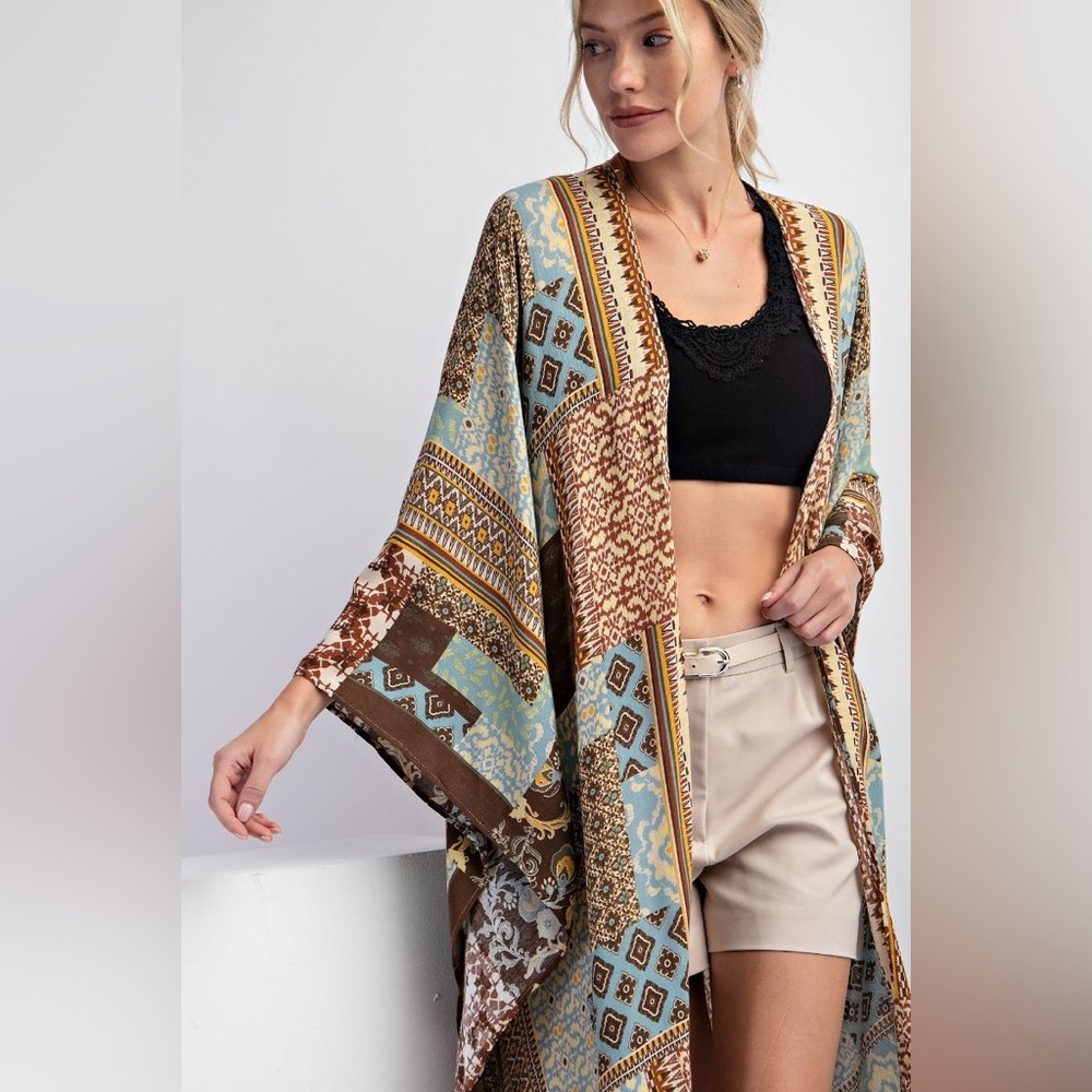 Bohemian Patchwork Kimono - Blue and Brown